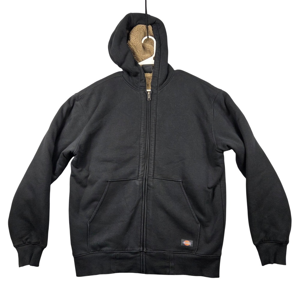 Dickies Full Zip Hoodie Mens Large Black Excellent Sherpa Lined Workwear Jacket